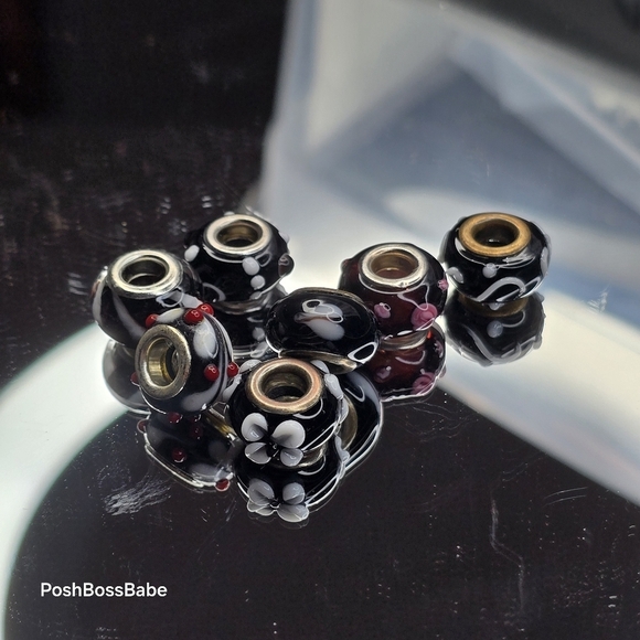 7 Metal core center glass bead fits pandora type bracelets - Picture 3 of 9